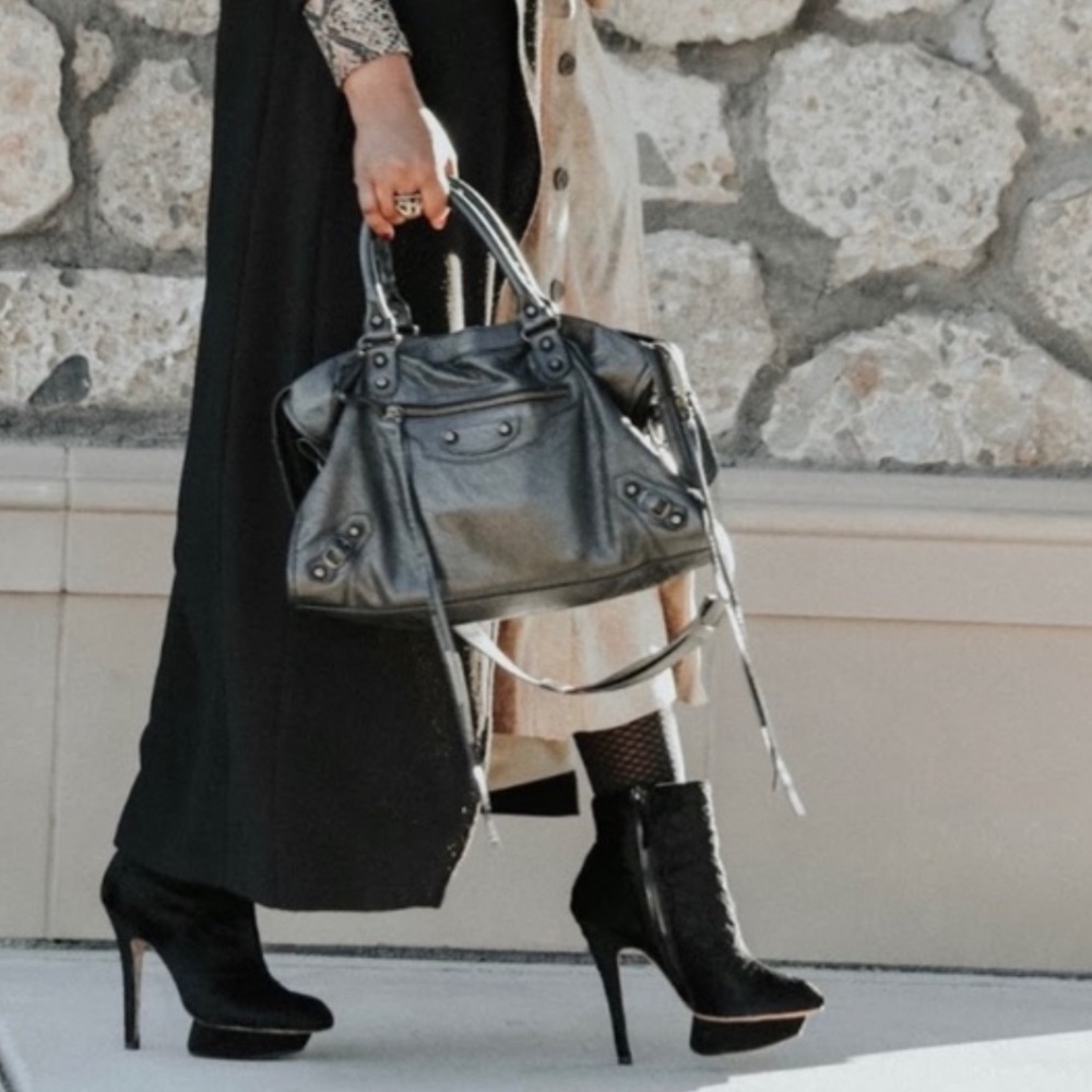 L.A.M.B. Women Noss BLACK LAMB Pumps Mid Calf Boot Platform Heels